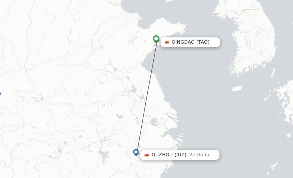Flights from Qingdao to Quzhou, Zhejiang Province route map