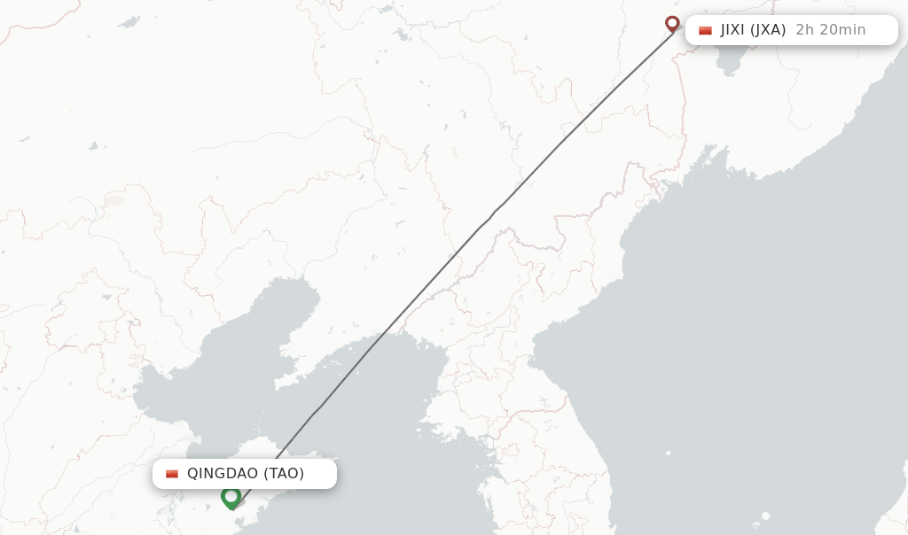 Flights from Qingdao to Jixi route map