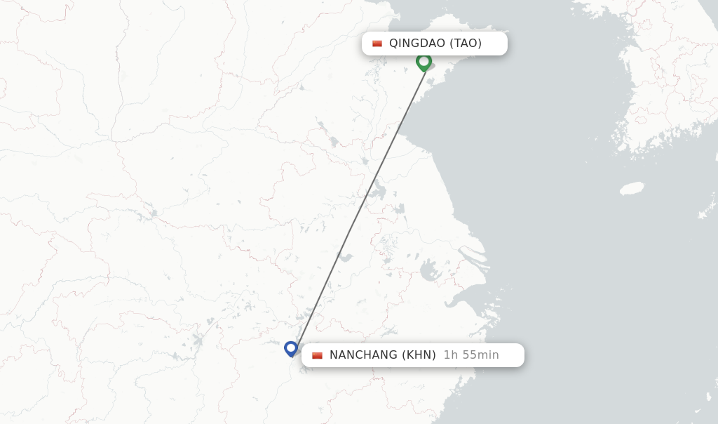 Flights from Qingdao to Nanchang route map