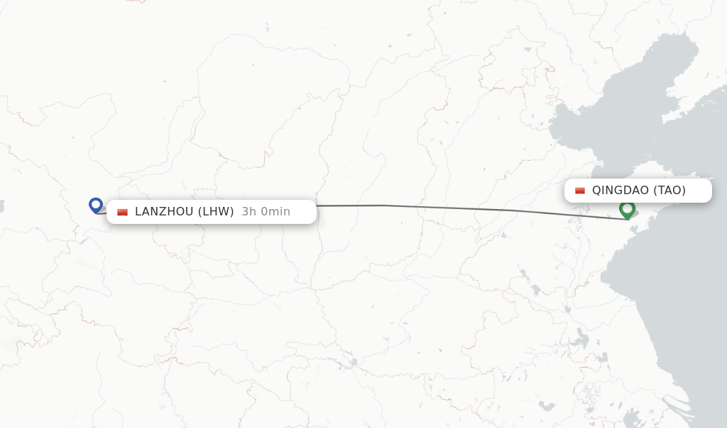 Flights from Qingdao to Lanzhou route map