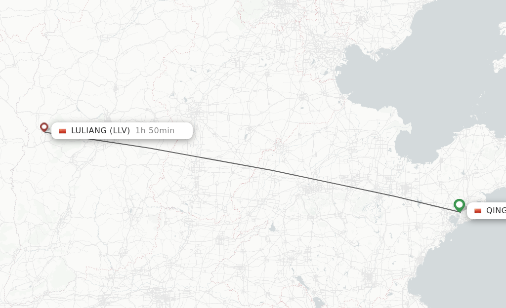 Flights from Qingdao to Luliang route map