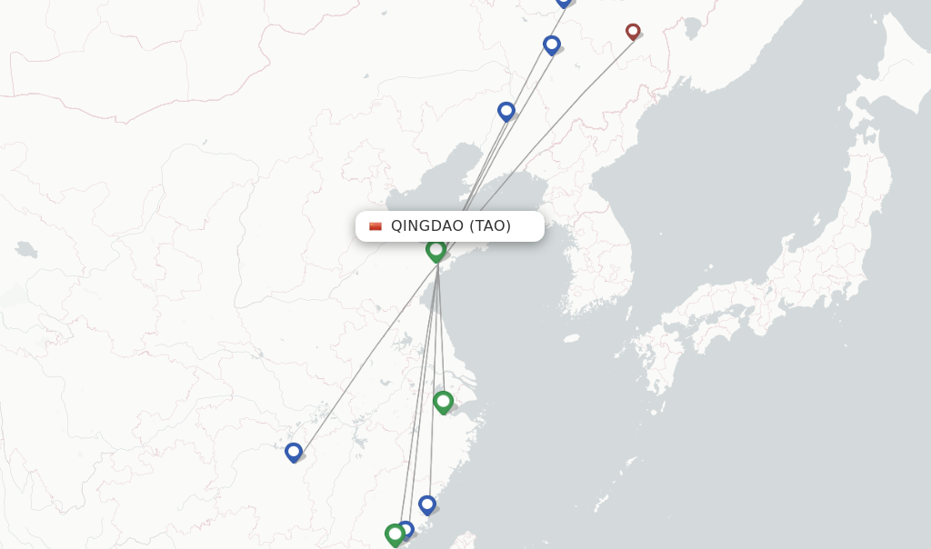 Route map with flights from Qingdao with XiamenAir