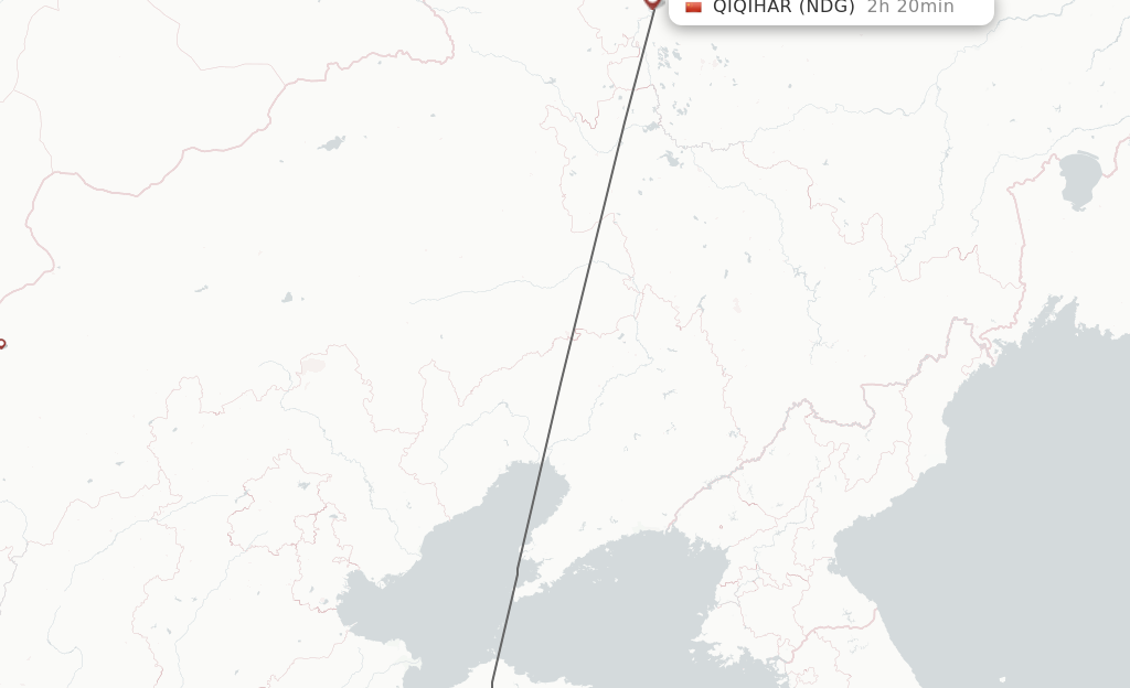 Flights from Qingdao to Qiqihar route map
