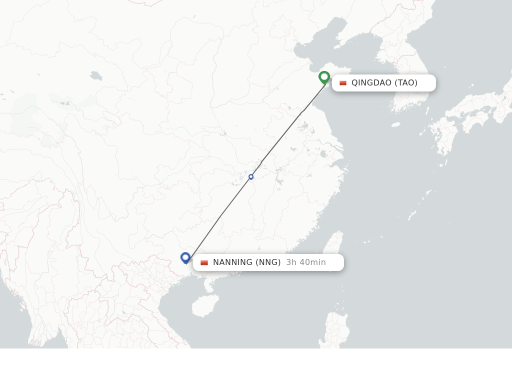 Flights from Qingdao to Nanning route map