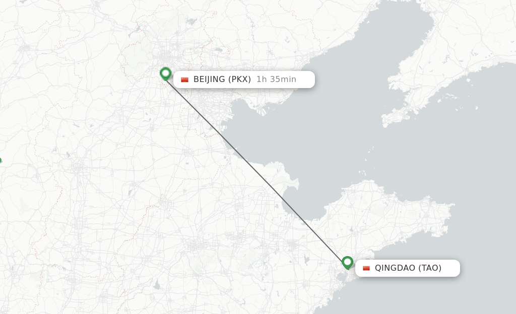 Flights from Qingdao to Beijing route map