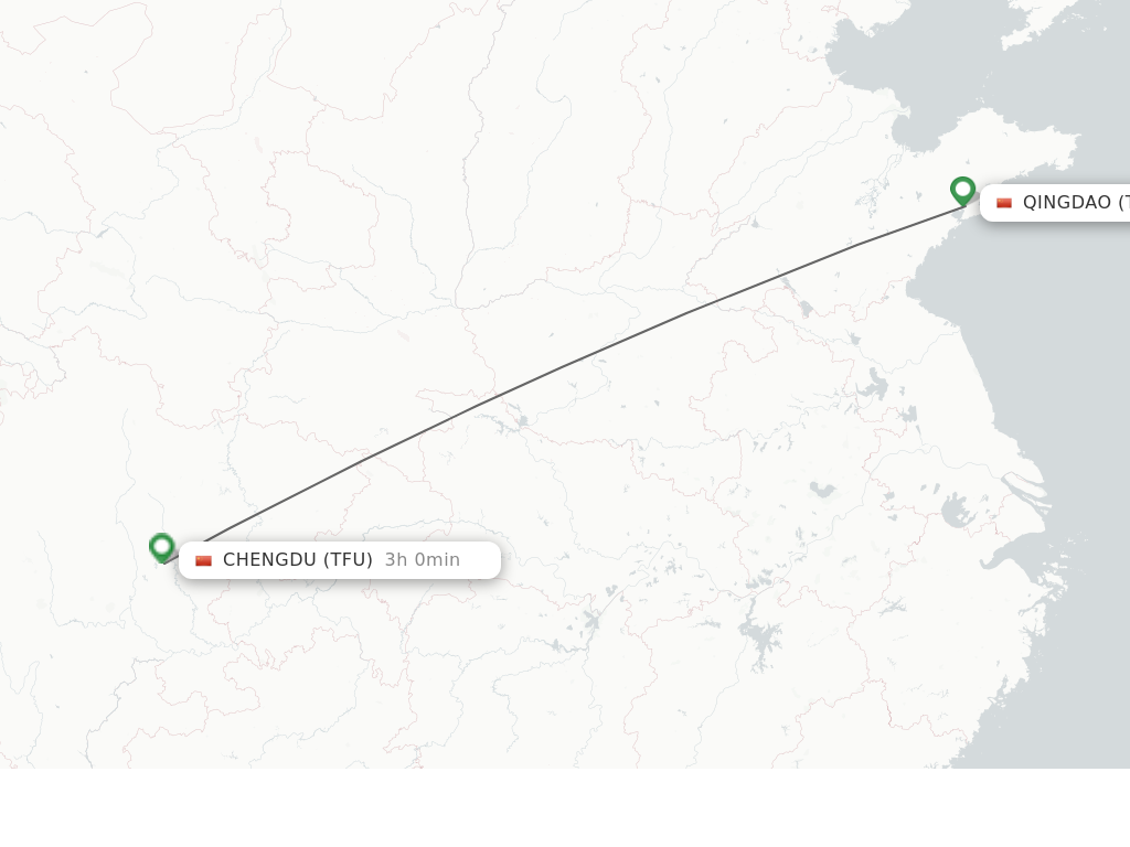 Flights from Qingdao to Chengdu route map