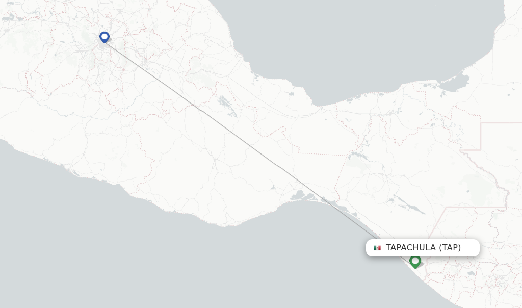 Route map with flights from Tapachula with Aeromexico