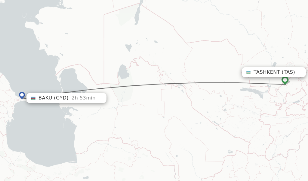 Flights from Tashkent to Baku route map