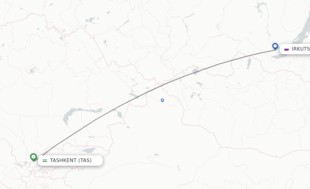 Flights from Tashkent to Irkutsk route map