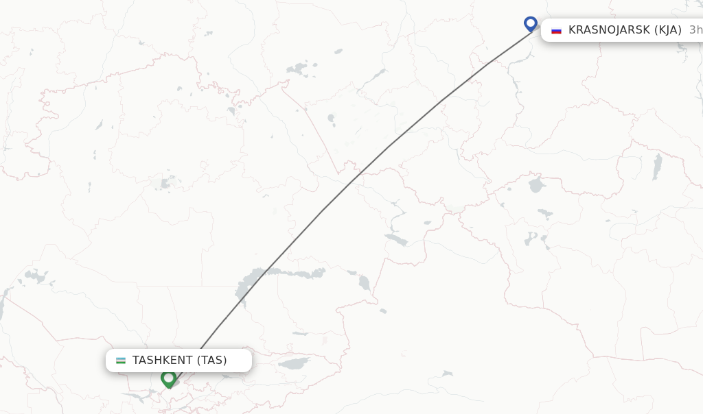 Flights from Tashkent to Krasnojarsk route map