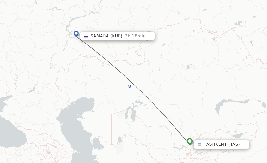 Flights from Tashkent to Samara route map