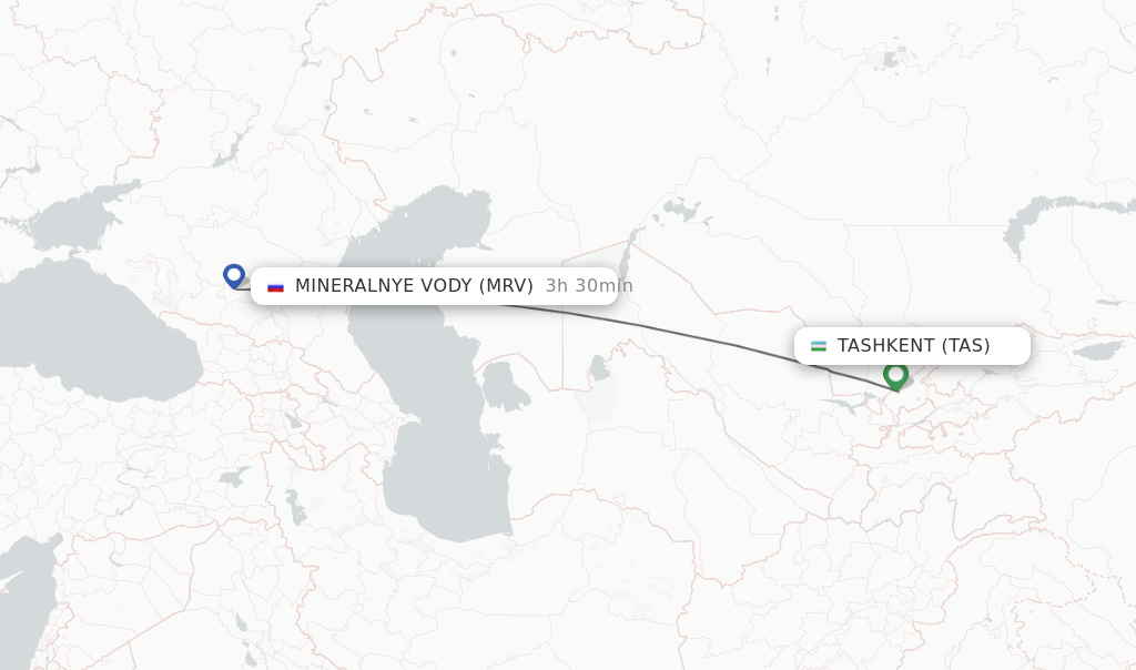 Flights from Tashkent to Mineralnye Vody route map
