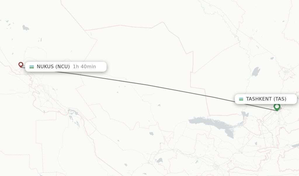 Flights from Tashkent to Nukus route map