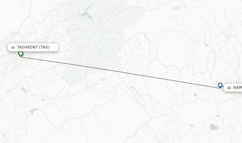 Flights from Tashkent to Namangan route map