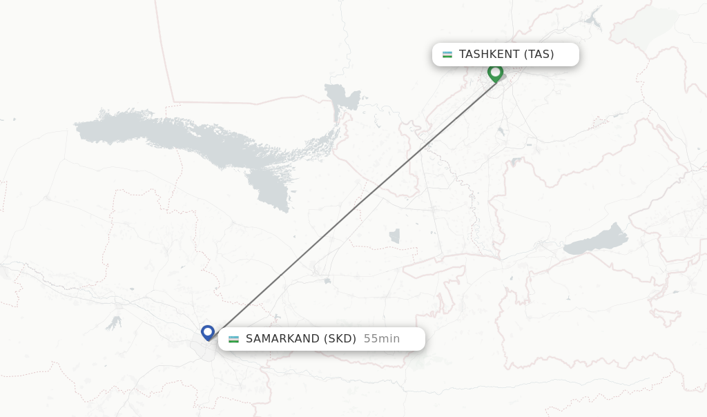 Flights from Tashkent to Samarkand route map