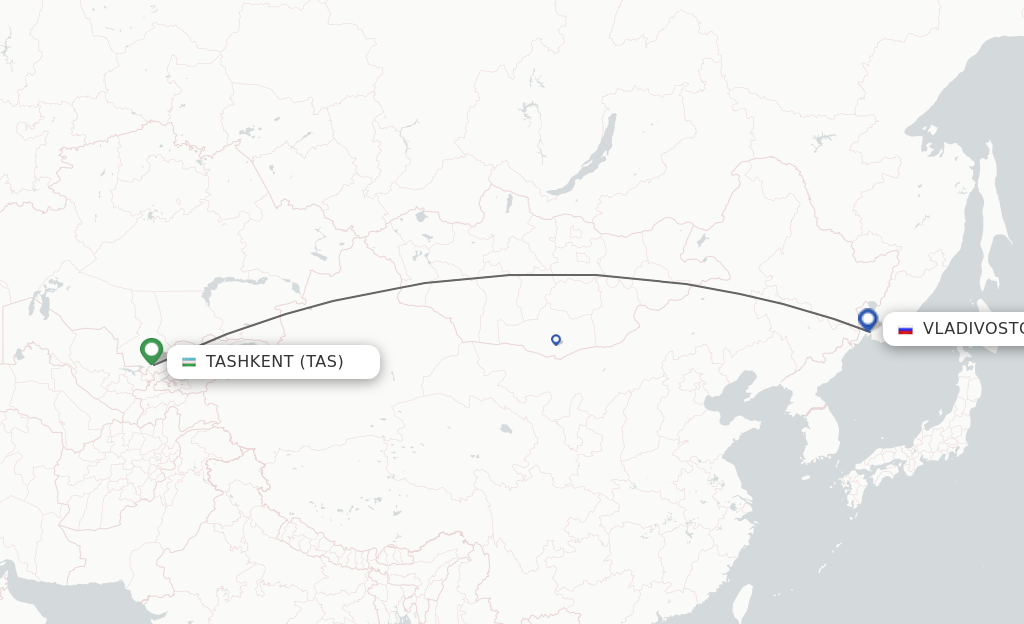 Flights from Tashkent to Vladivostok route map