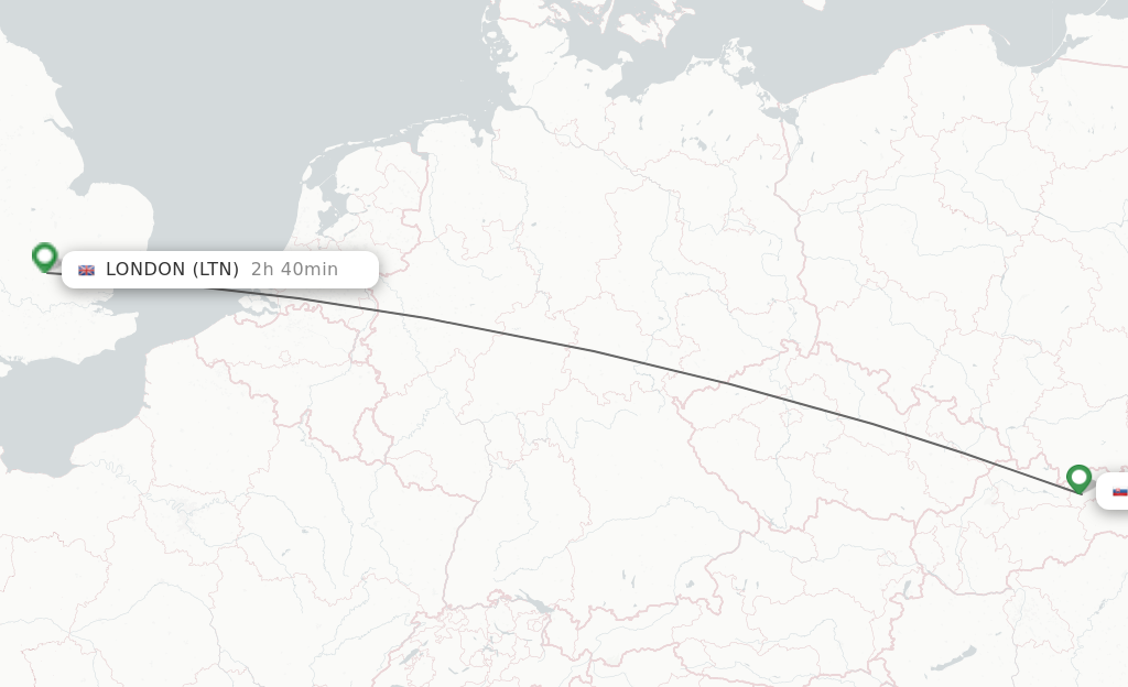 Flights from Poprad to London route map