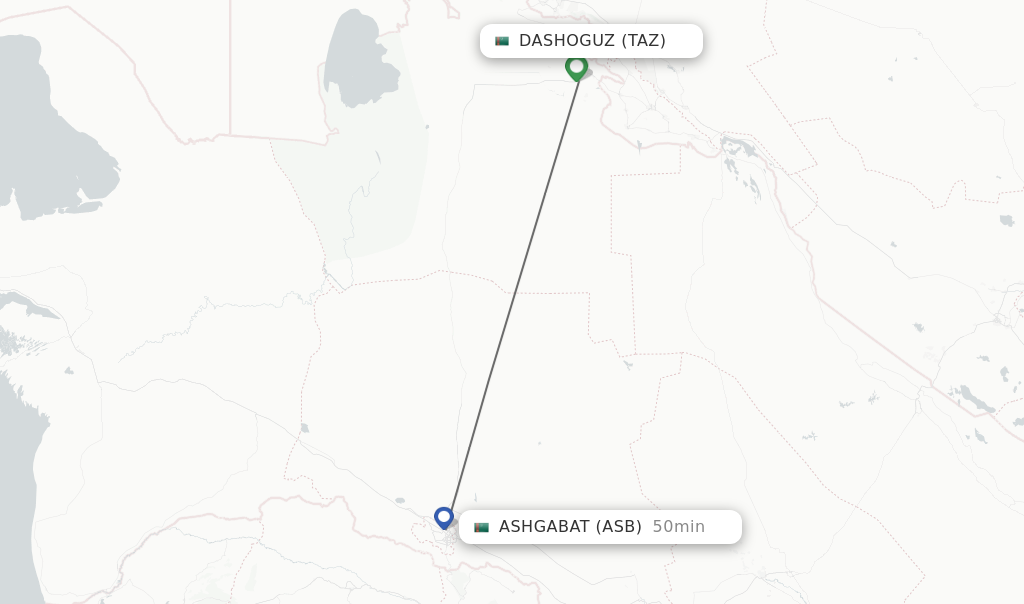 Flights from Dashoguz to Ashgabat route map