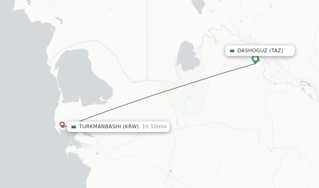 Flights from Dashoguz to Turkmanbashi route map