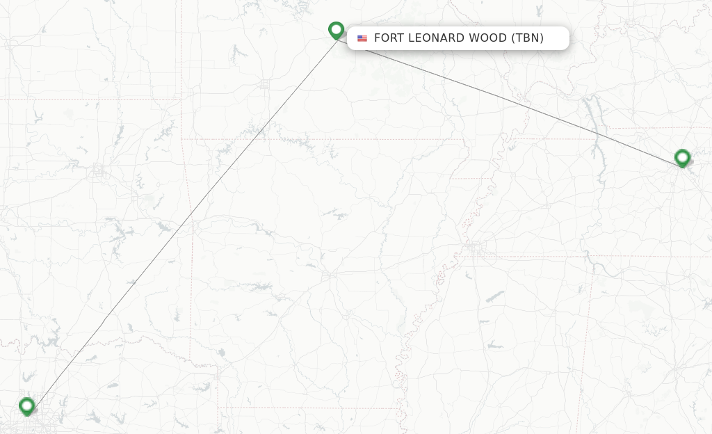 Route map with flights from Fort Leonard Wood with Contour Aviation