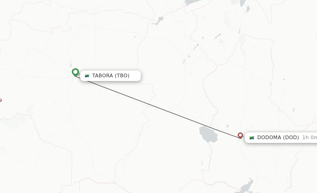 Flights from Tabora to Dodoma route map