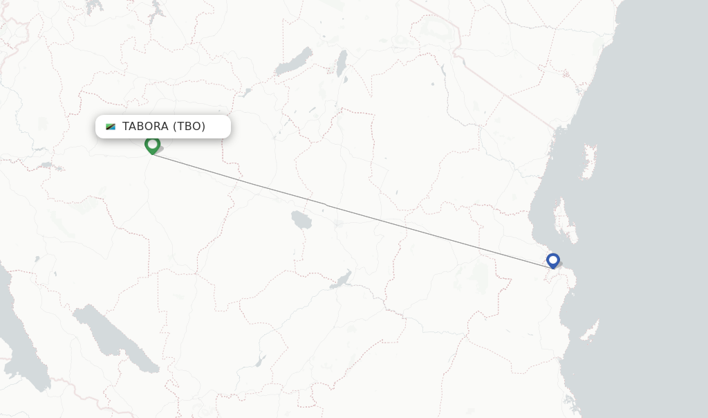 Route map with flights from Tabora with Air Tanzania