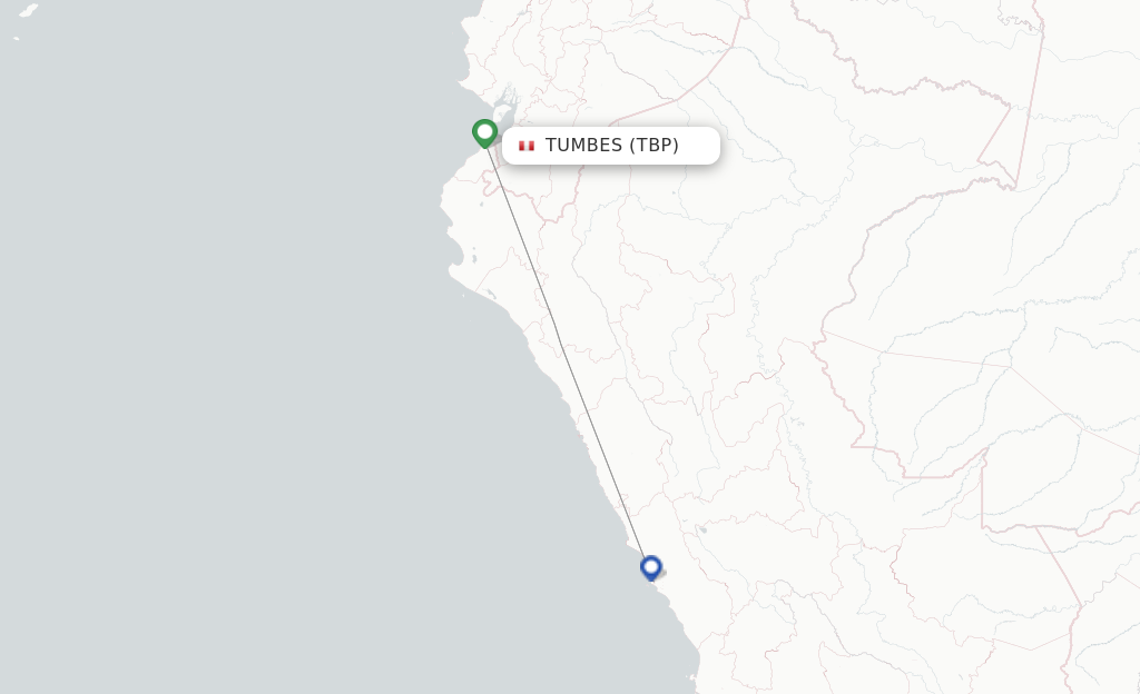 Route map with flights from Tumbes with Sky Airline