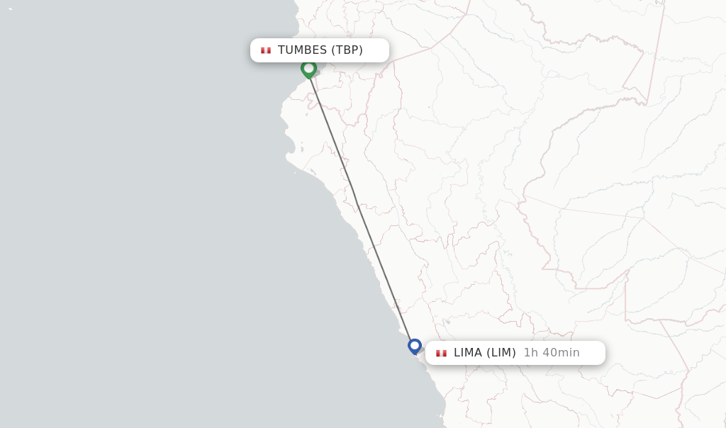 Flights from Tumbes to Lima route map