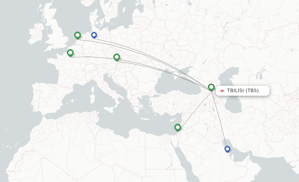 Route map with flights from Tbilisi with Georgian Airways