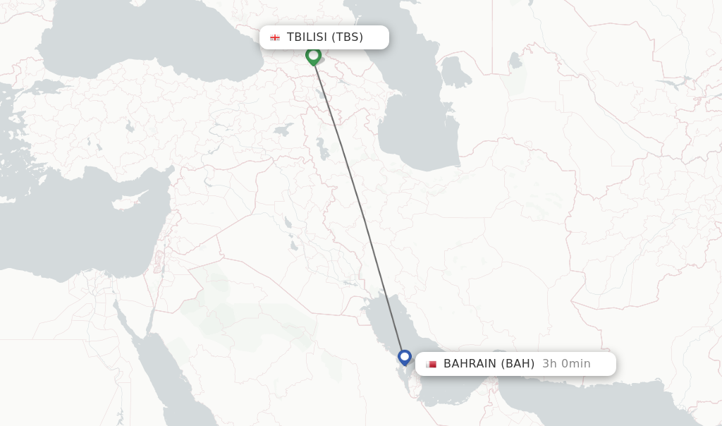 Flights from Tbilisi to Bahrain route map