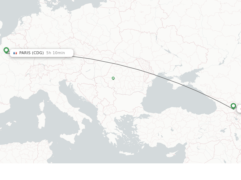 Flights from Tbilisi to Paris route map