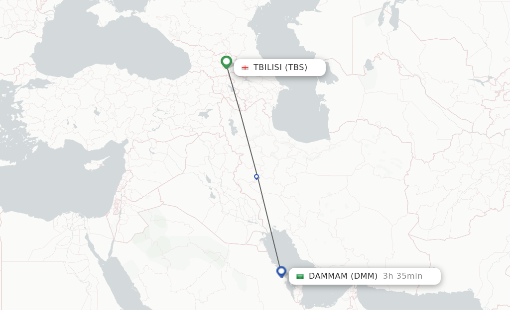 Flights from Tbilisi to Dammam route map