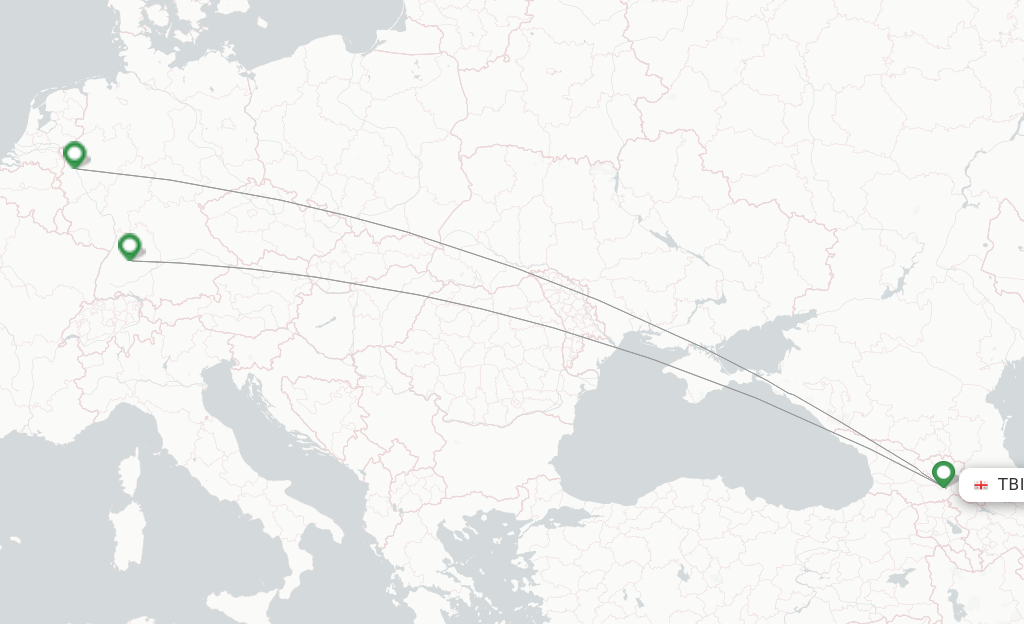Route map with flights from Tbilisi with Eurowings