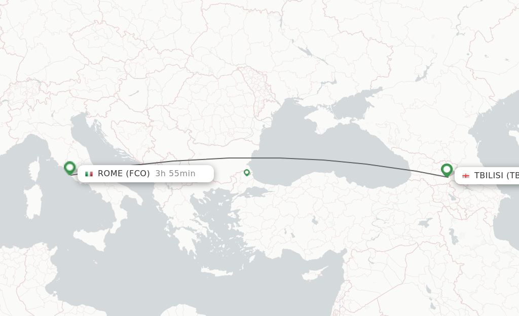 Flights from Tbilisi to Rome route map