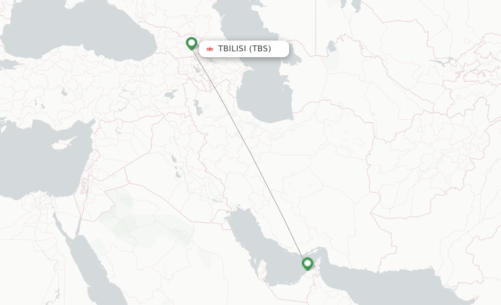Route map with flights from Tbilisi with flydubai