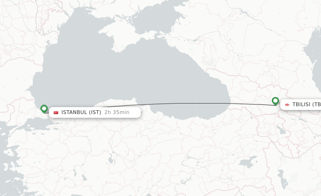 Flights from Tbilisi to Istanbul route map