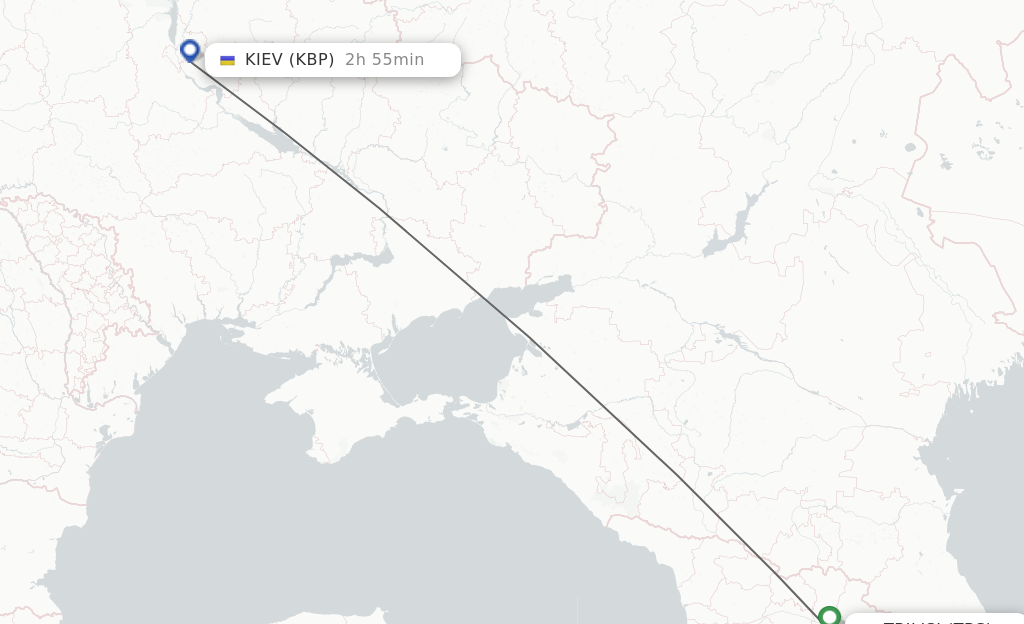 Flights from Tbilisi to Kiev/Kyiv route map