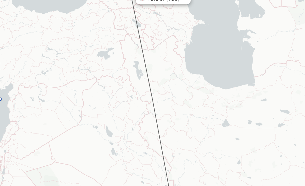 Flights from Tbilisi to Kuwait route map