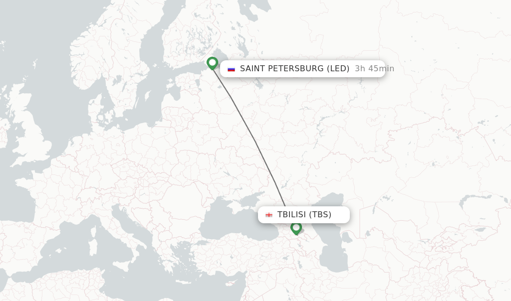 Flights from Tbilisi to Saint Petersburg route map