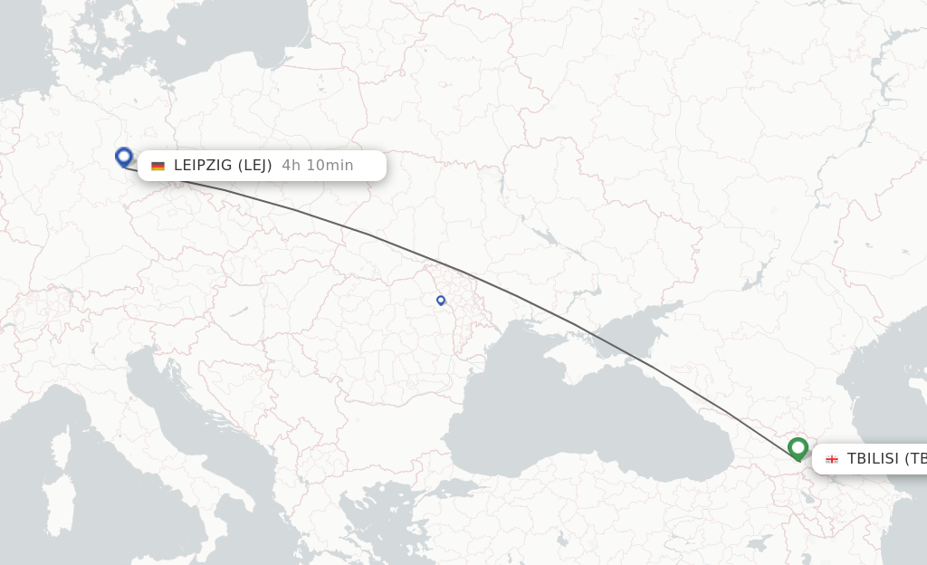 Flights from Tbilisi to Leipzig/Halle route map