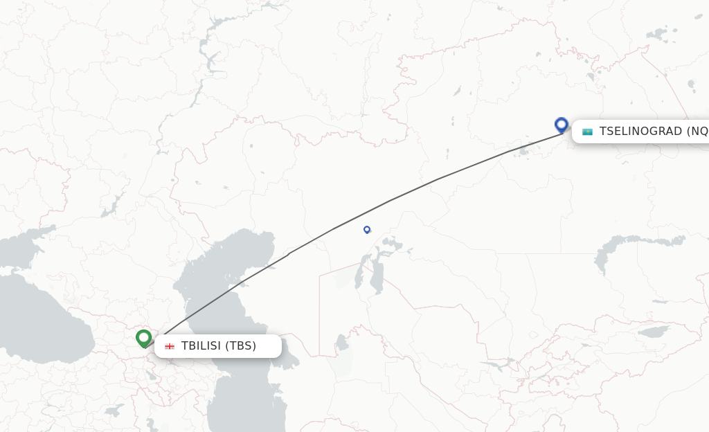 Flights from Tbilisi to Astana route map
