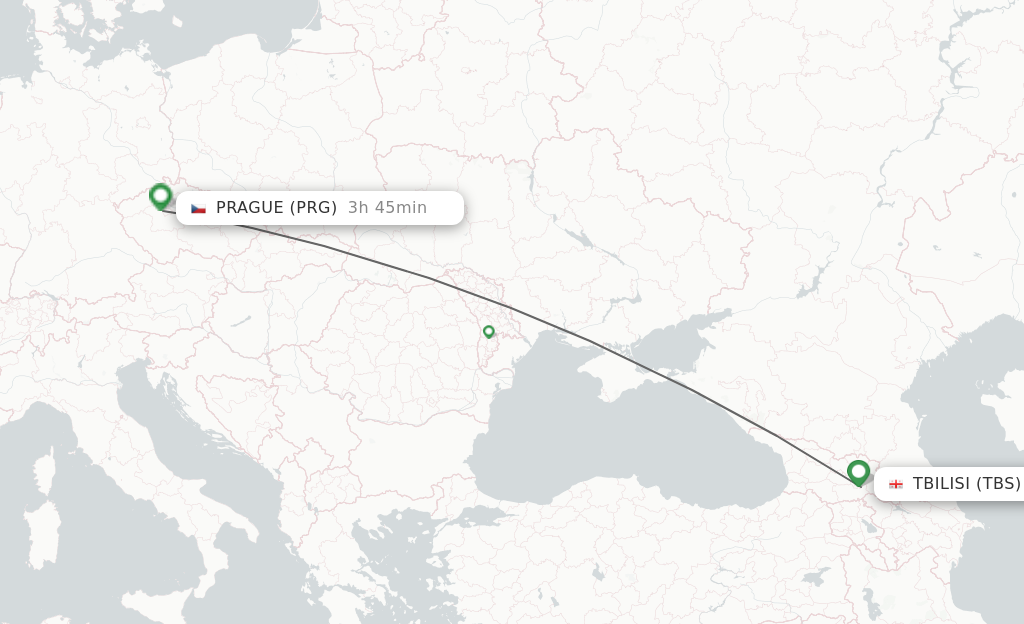 Flights from Tbilisi to Prague route map