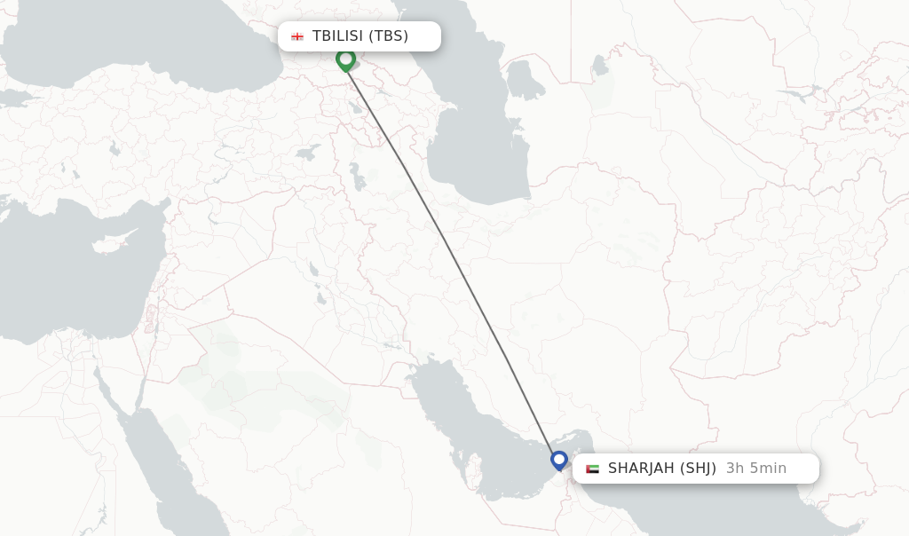 Flights from Tbilisi to Sharjah route map