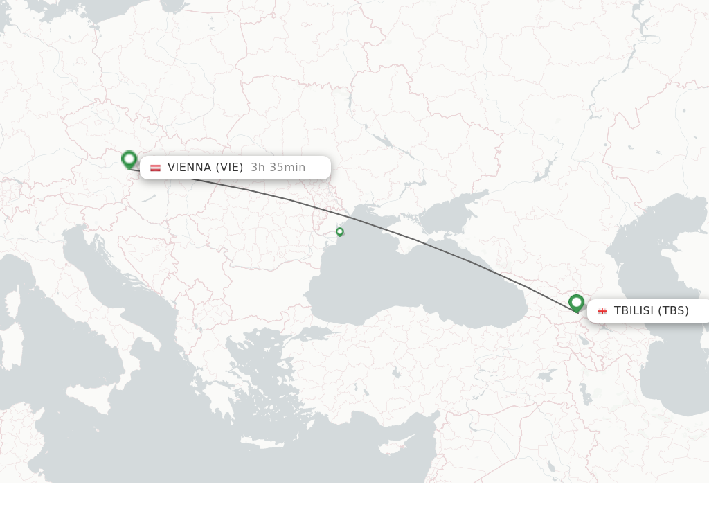 Flights from Tbilisi to Vienna route map
