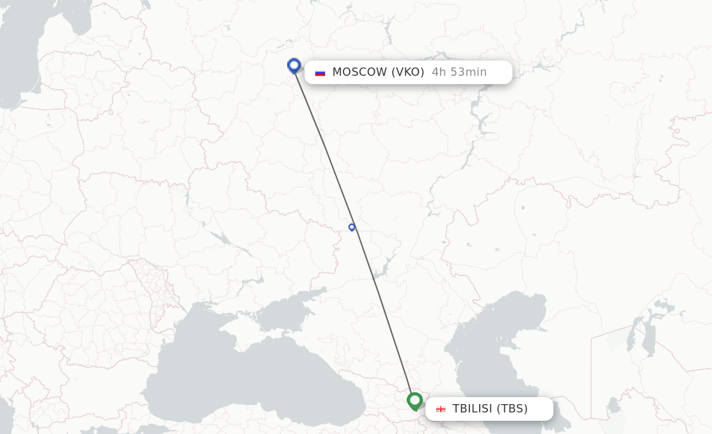 Flights from Tbilisi to Moscow route map