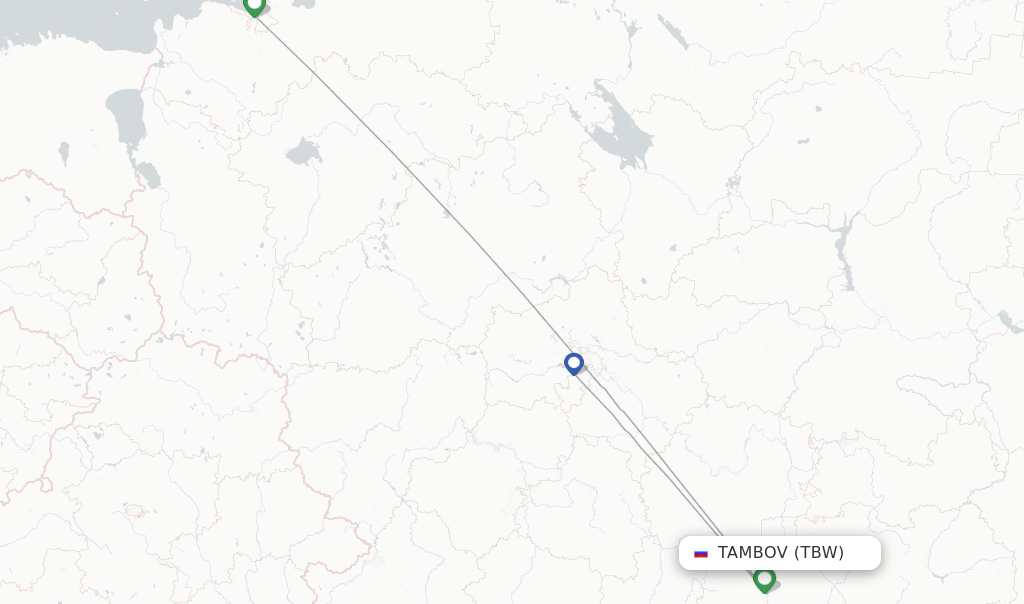 Route map with flights from Tambov with RusLine