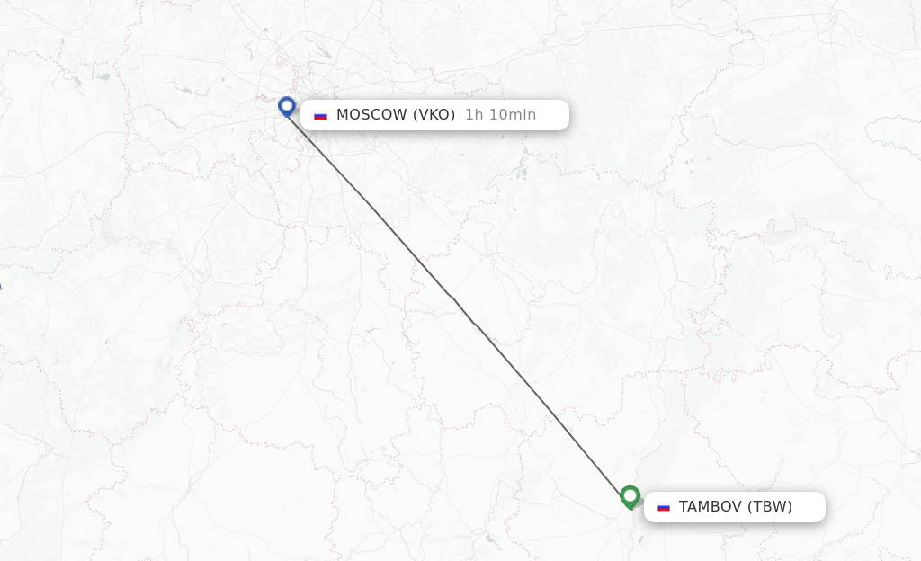 Flights from Tambov to Moscow route map