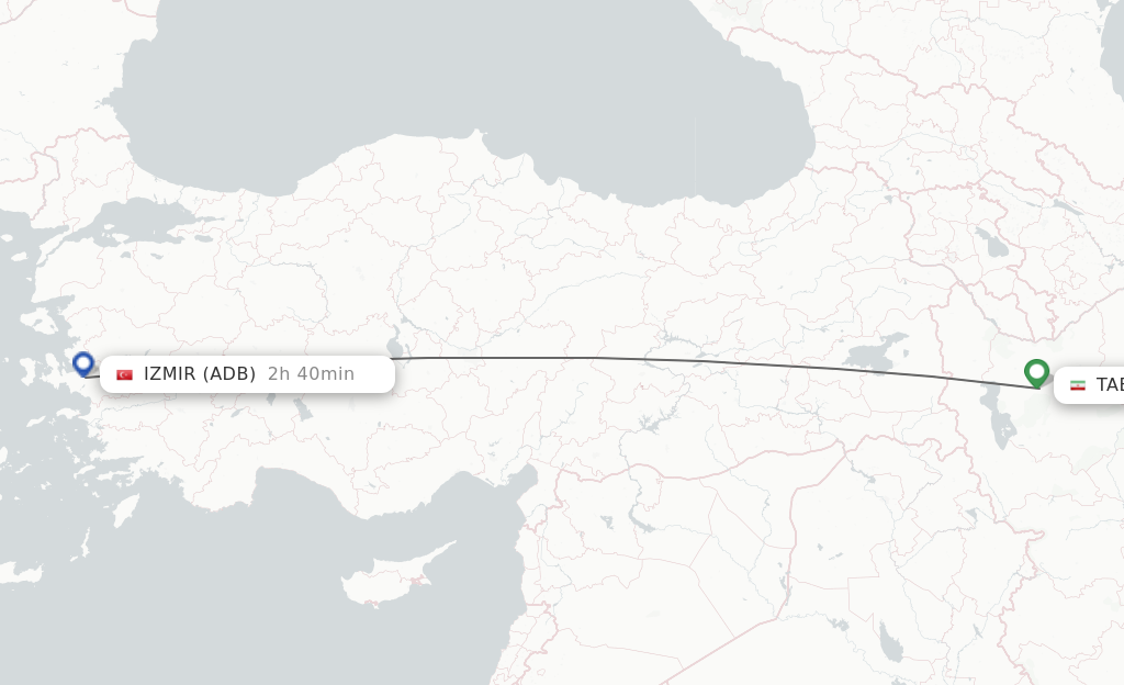 Flights from Tabriz to Izmir route map