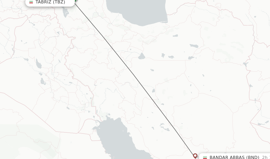 Flights from Tabriz to Bandar Abbas route map