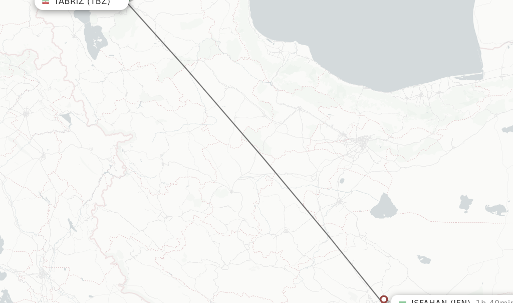 Flights from Tabriz to Isfahan route map